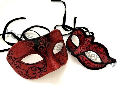 Black Red Masquerade ball mask Dress up Costume Prom Christmas Valentines Party