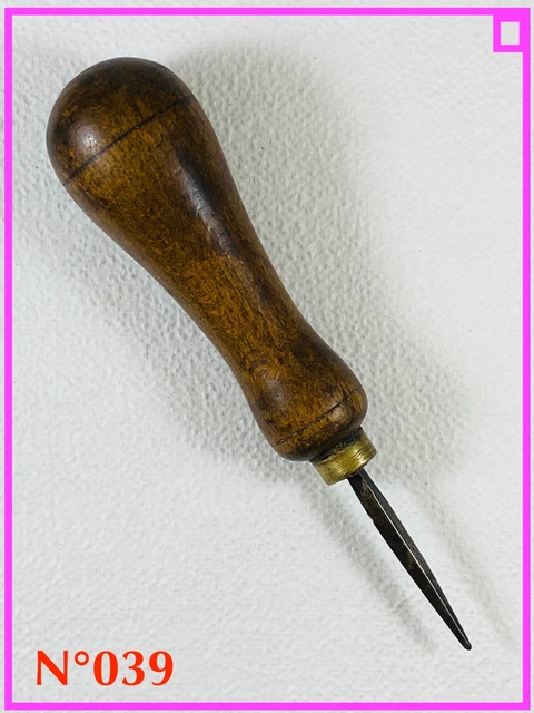 Lot De 2 Outils Cordonnier - Poinçon Cuir - Bois Et Métal - France