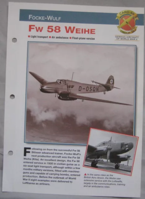 Aircraft of the World Card 48 , Group 12 - Focke-Wulf FW 58 Weihe