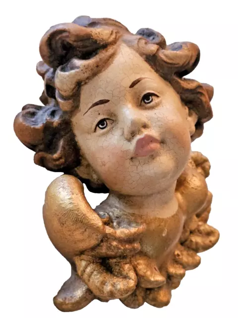Alter  Holz Engel Kopf Figur mit Flügeln geschnitzt