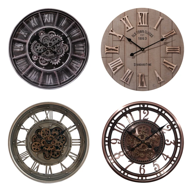 60CM INDUSTRIAL WALL Clocks Roman Numerals Mechanical Skeleton Moving