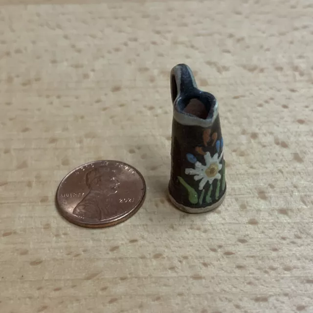 Vintage Artisan Dollhouse Miniature Vase Pitcher Painted Floral Pottery? OOAK