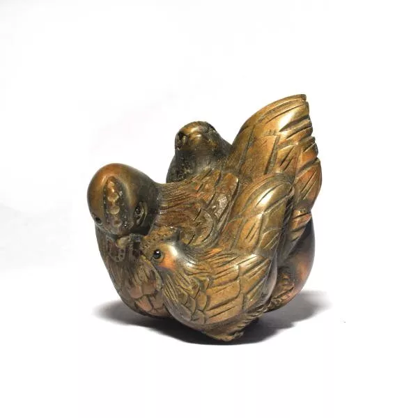 Netsuke Antique Birds Signed Japanese Boxwood  vintage Ojime Edo Inro 8805