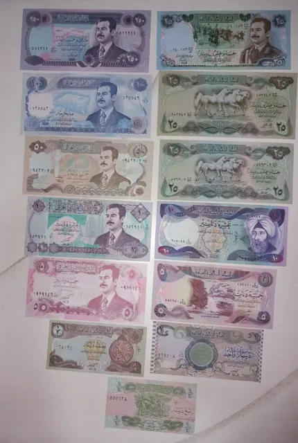 13 Pcs Saddam Hussein Currency  Banknotes Iraq Dinar Notes  Paper Money - Set