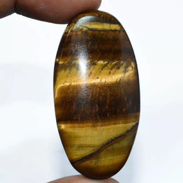 71 Cts Natural Yellow Flashy Tiger Eye Oval Loose Gemstone Cab 45X22X7 Mm