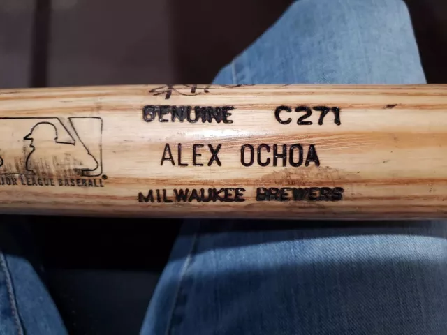 ALEX OCHOA Game Used Broken Bat Signed Auto Mets Angel's Twins Brewers Reds MLB