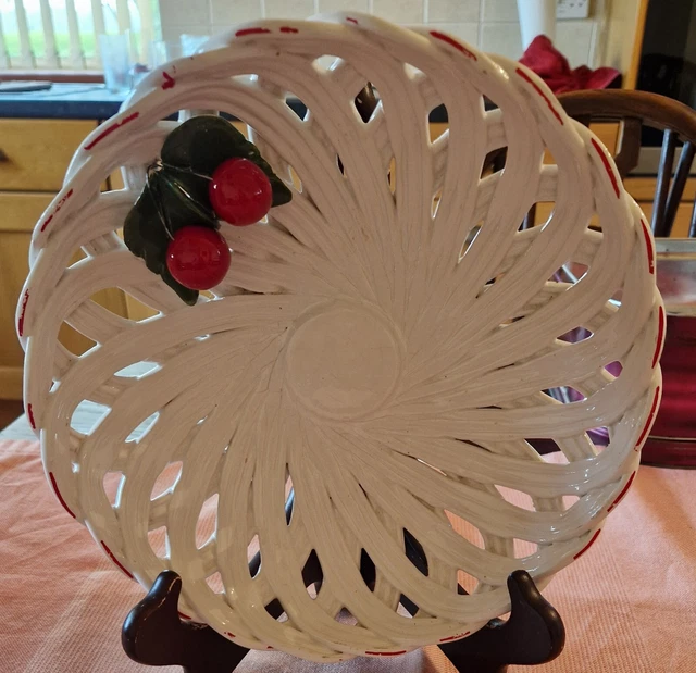 VTG MCM Bassano Majolica Fruit Bowl with Cherries Pottery Art Italy READ