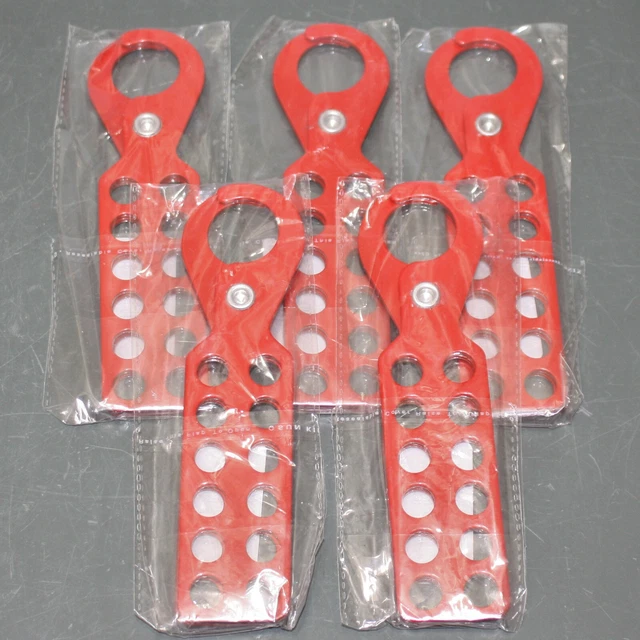 (5) Zing Standard Lockout Hasp 45MZ52, 12 Hole, 3/8" Shackle Padlock, LOTO, Red