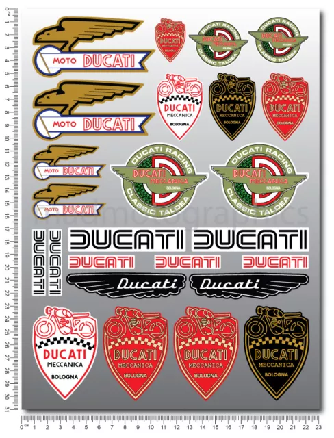 Ducati Meccanica old retro sheet 25 stickers decals set cafe racer 1000 sport