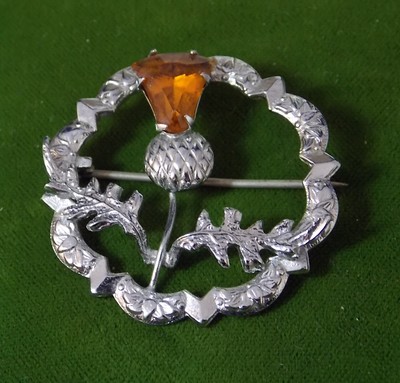 Cardo Vintage Scozzese Cardo Fiore Topazio Strass Marcasite Argento Spilla 