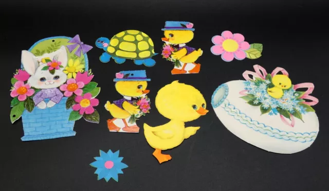 Vintage Easter Cardboard Cut Outs Bunnies Chicks Egg Flowers Decorations Lot