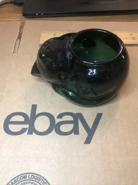 Sleeping CAT Emerald Green Votive CANDLE Holder Heavy Paperweight Indiana Glass