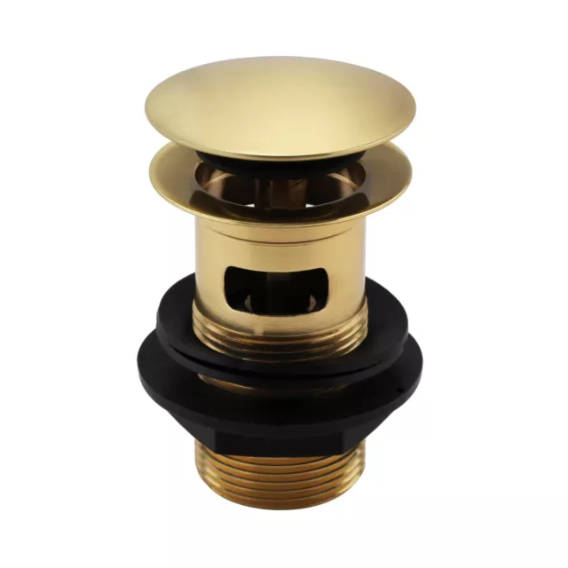 ENKI, W16, Brushed Brass, Slotted, Pop Up Basin Waste Sink Plug, Push Button