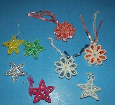 9 Stars Flowers Handcrafted Ornaments Vintage Plastic Beads Yarn Crochet Knit