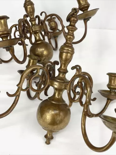 Antique Pair 2 Hanging Candelabras Bronze Brass Ornate Victorian Colonial Vtg 3