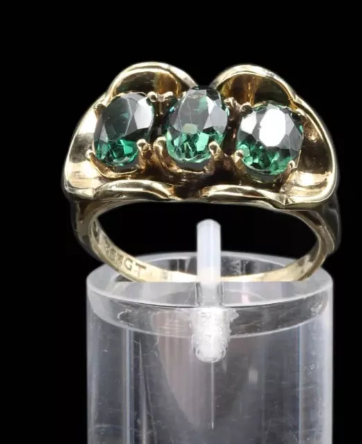 333 8kt Bague en or Jaune ,Avec Vert Tourmaline,Taille de la 56 ,Rétro,Antique