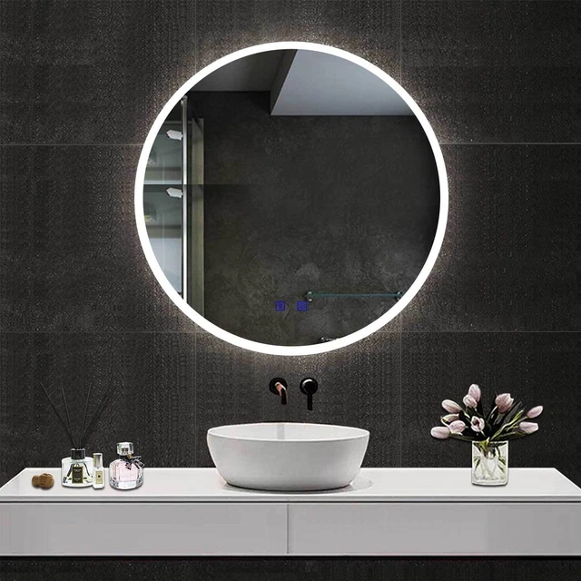 ROUND BATHROOM MIRROR with Bluetooth 3 LED Lights Illuminated Demister