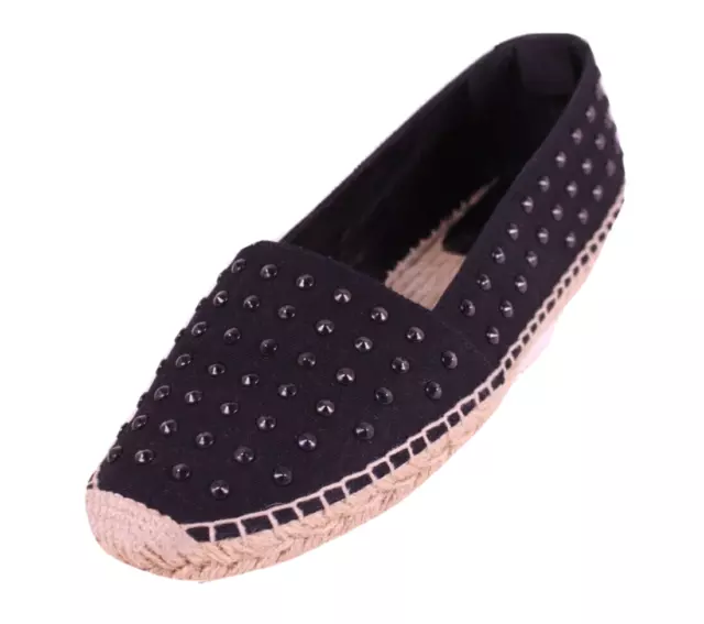 SAINT LAURENT Black Canvas Fabric Studded Espadrilles Flats 39