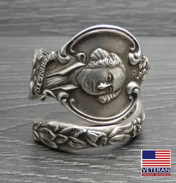 Vintage Sterling Silver President George Washington Hand Spoon Ring Size 8.5
