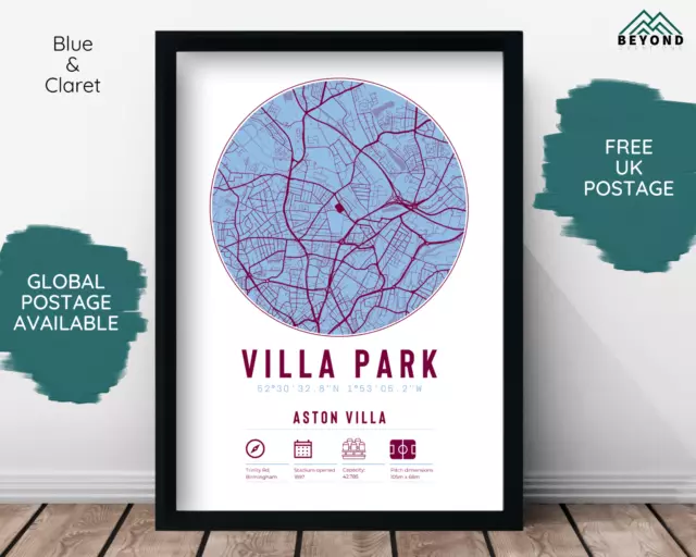 ASTON VILLA Minimalist Map Prints & Frames | Decor Gift Picture Villa Park Dad 3