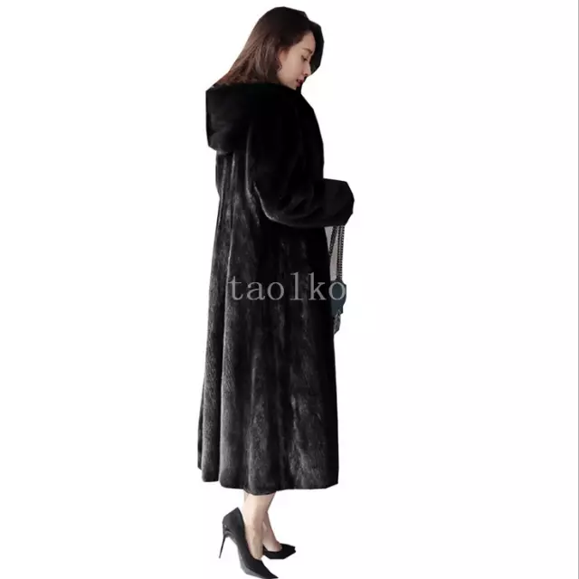 Long Trench Coat Faux Mink Fur Parka Hooded Women Winter Overcoat Jacket Outwear