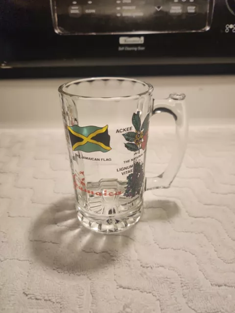 JAMAICA Beer Mug Stein Glass 10 oz JAMAICAN National Flag. No Chips.