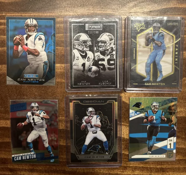 Cam Newton 6 NFL Card Lot 2014-2019 Carolina Panthers Quarterback, Obsidian /50