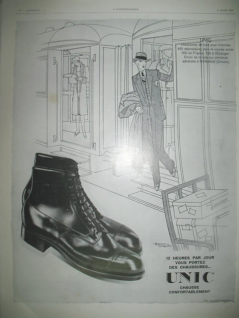 Publicite De Presse Unic Chaussure Confortable Illustration Hemjic Ad 1928