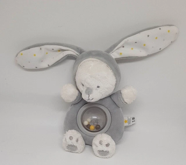 Doudou Peluche Ours Capuche Lapin Blanc Bille Gris Jaune Étoile Max & Sax Neuf