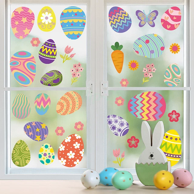 2023 1Set is 2Sheets Easter Colored Egg Rabbit Window Self-Adhesive Stickers HOT