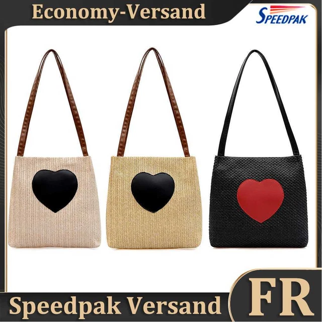 Summer Love Straw Woven Bags for Women Knitted Female Casual Bucket Shoulder Bag