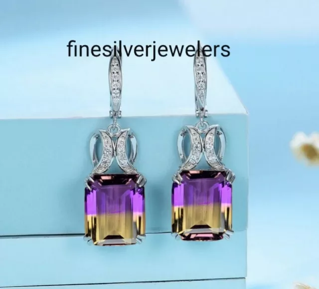 Ametrine Doublet Quartz Earring 925 Sterling Silver Octagon Cut Ametrine Earring