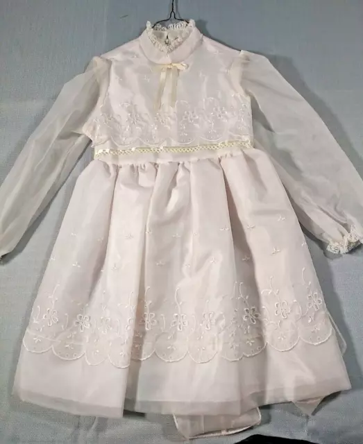 Merry Girl Dress  7 7P Party  Christening Confirmation White Stain Vintage 🔴