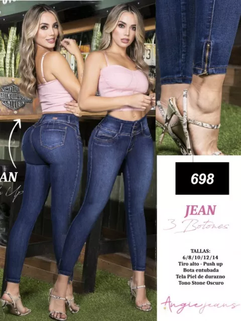 2PC SLIM BLUE Colombian Jeans Levanta Cola Denim Wide Pretina Butt