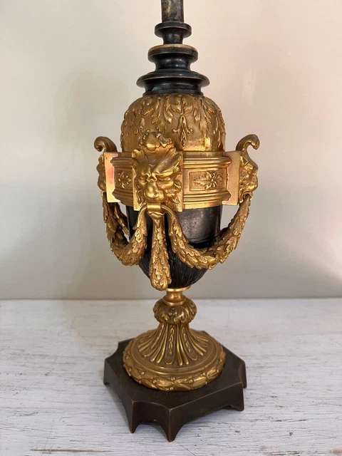 Antique French Gilt Bronze Patinated Lamp Base Unique Decor Late 19th Century
