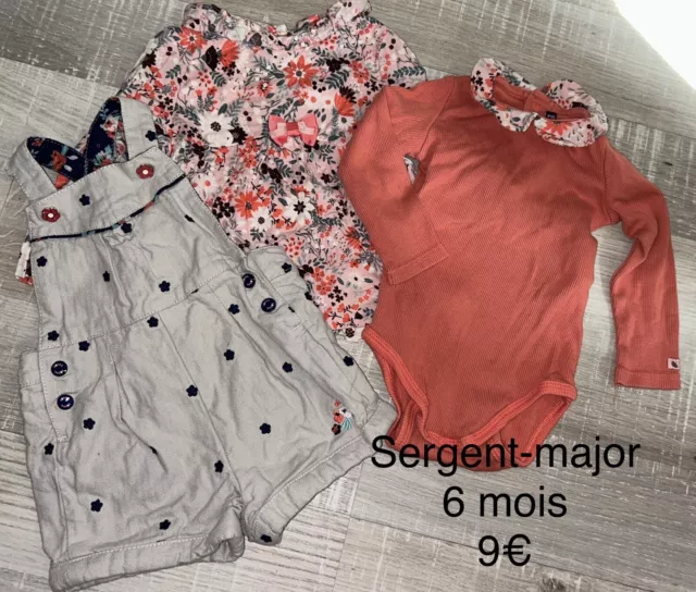 Sergent-major 6 MOIS : Lot 3 Pièces Salopette Chemisier Body Hiver TBE