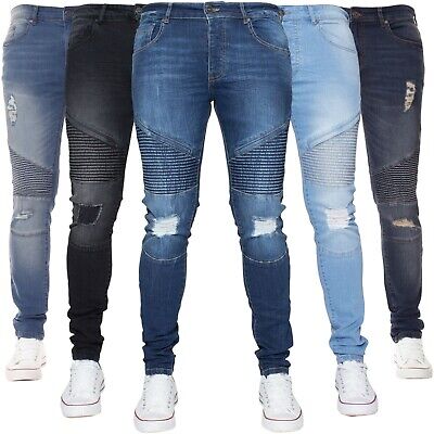 Enzo Homme Design Chiné Extensible Skinny Jeans Coupe Slim Pantalon 