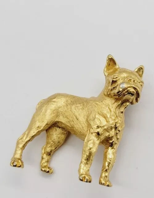 Crown Trifari Gold tone Boston Terrier Dog Rare Pin Jewelry Pet Lovers Vintage 2