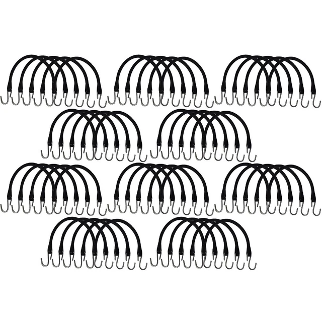 Set of (50) 15" Inch Heavy Duty Natural Rubber Bungee Cords with S Hooks