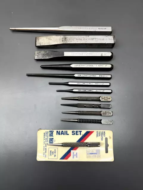 Vintage Craftsman Stanley Great Neck 12Pc Punch Chisel Nail Set - Read - Usa!!!