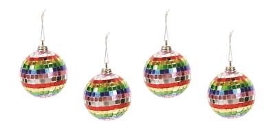 Multi-Color Rainbow Mirror Disco Ball 2" Christmas Tree Ornament Set of 4