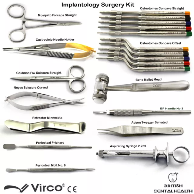 Dentaire Implants Chirurgical Tissue Kit Castroviejo Ostéotomies Maillet Ciseaux