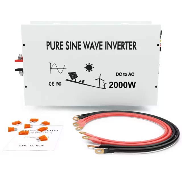 12V Pure Sine Wave Inverter 2000W Off Grid Solar SystemHome Car Power Truck Camp