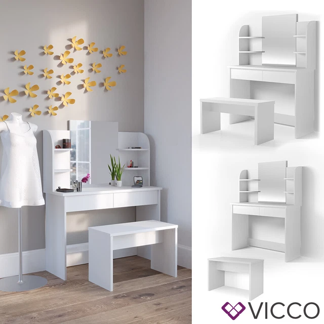 Coiffeuse Blanche Rotative 105x40x80 Cm, Table De Toilette Avec Eclairage Led Et Grand Espace De Rangement 86947480