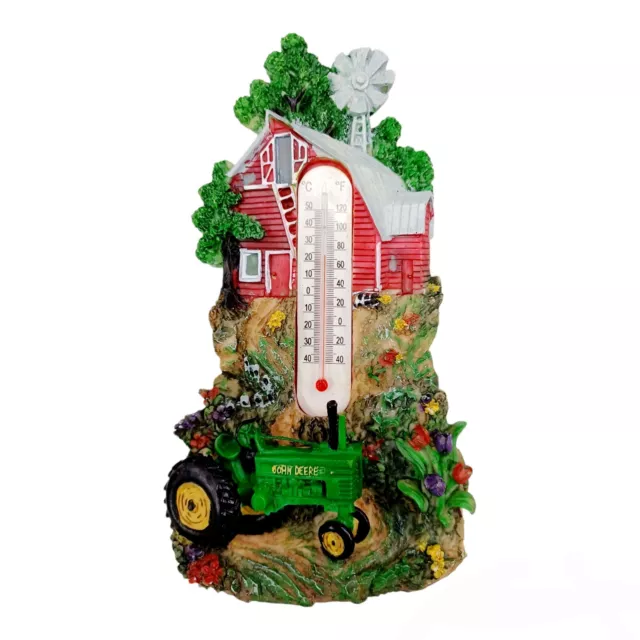 John Deere "Farm Scene" Hanging Thermometer-Resin-Tractor-Patio-Cabin-Man Cave 2