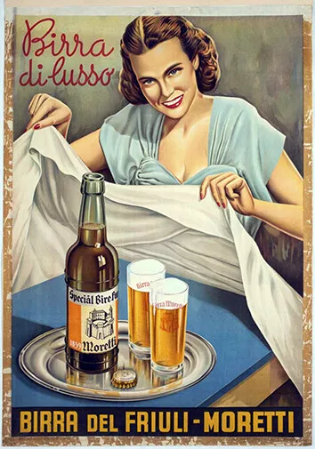 BIRRA MORETTI DEL FRIULI POSTER PUBBLICITÀ ANNI '50 dimensioni 70 x 50 cm