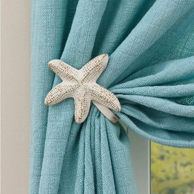 Starfish Curtain Tie Backs - Cast Iron Painted White - Set of 2 - Beach, Sea