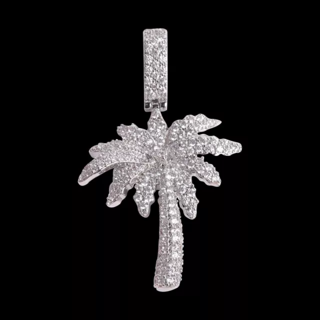 1.50 Ct Simulated Diamond In 14K White Gold Plated Silver Palm Tree Only Pendant