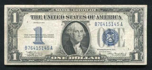 Fr. 1606 1934 $1 One Dollar “Funnyback” Silver Certificate Very Fine