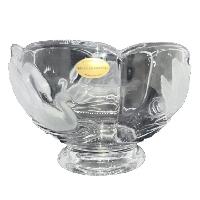 Heavy 24% Lead Crystal Frosted Swan Centerpiece Vase Bowl France